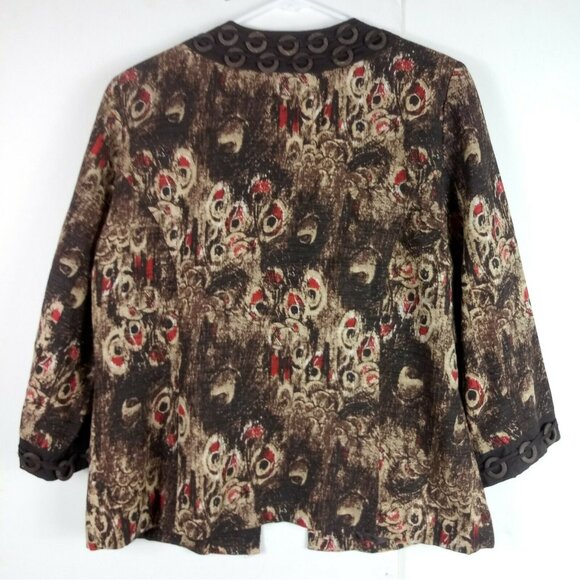Vintage Art to Wear Silk Blazer Womens M Brown Abstract Metallic Trim Boho 90s - Picture 6 of 8